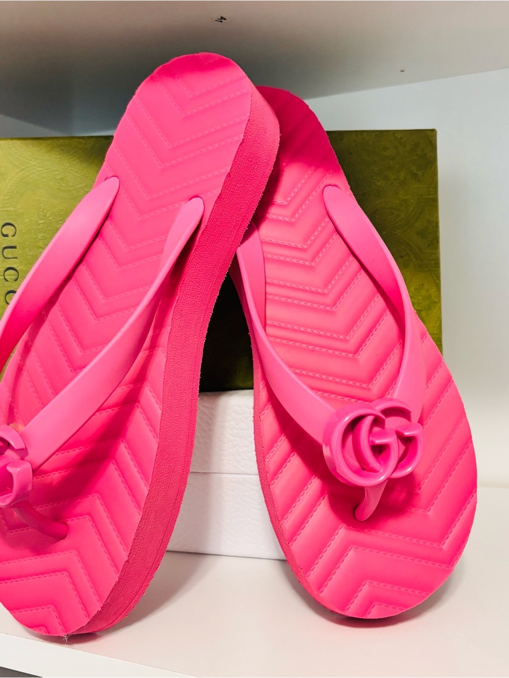 Gucci Hot Pink Quilted GG Rubber Flip Flops